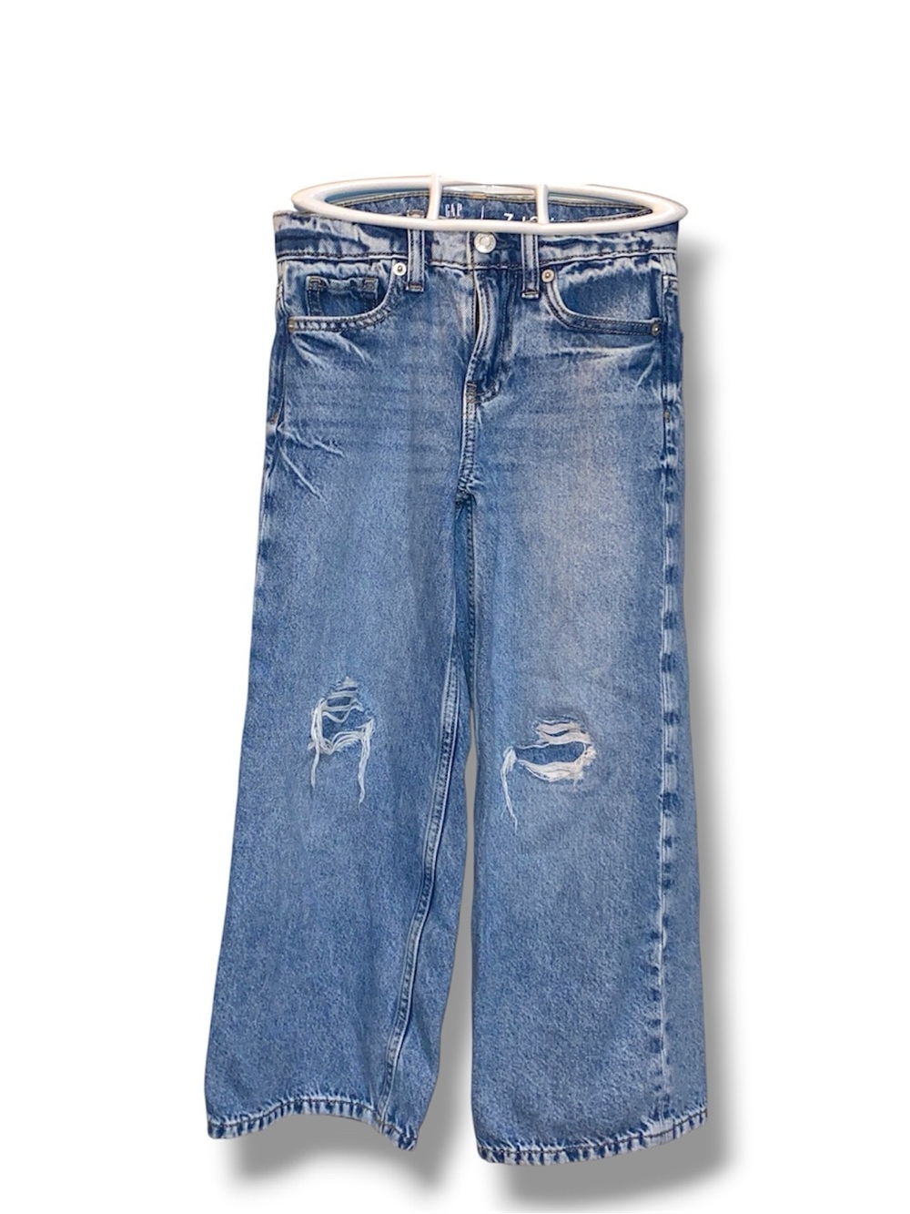 GAP kids Light Blue low stride Wide-Leg Distressed Jeans